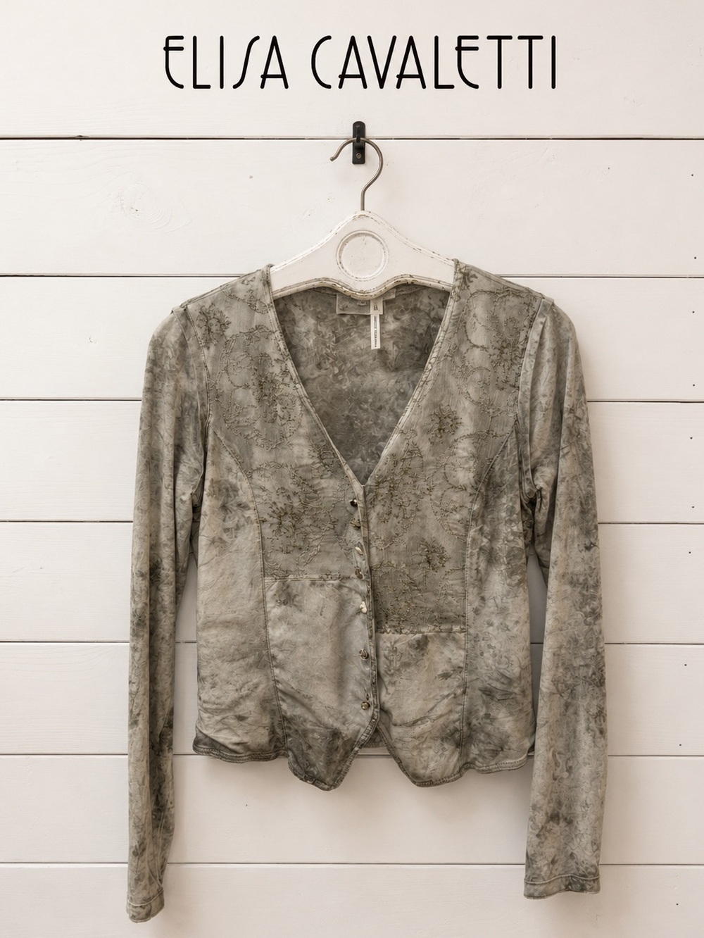 ELISA CAVALETTI CLUB Grey Marble Print Embellished Cardigan Size M